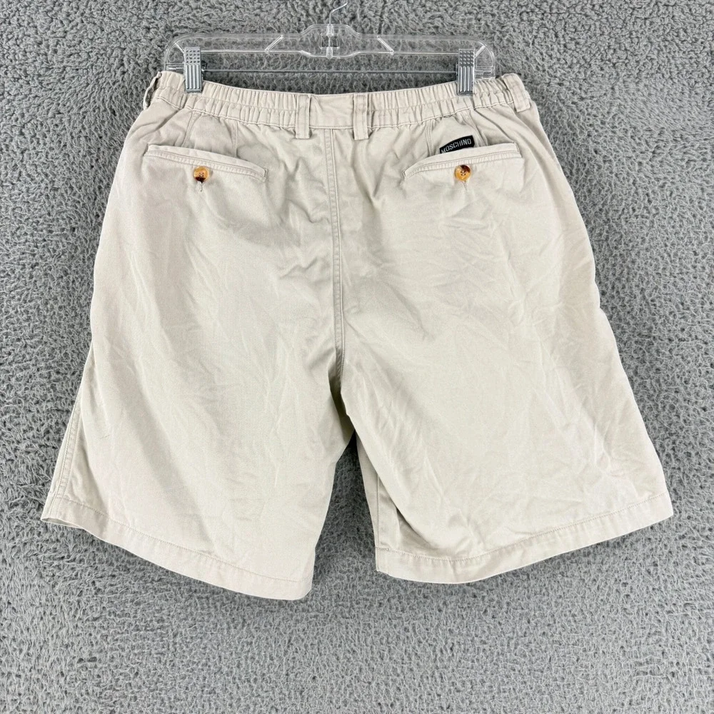 Vintage Moschino Chino Shorts Men's 33 Beige Cotton Twill Pleated Casual Khaki
